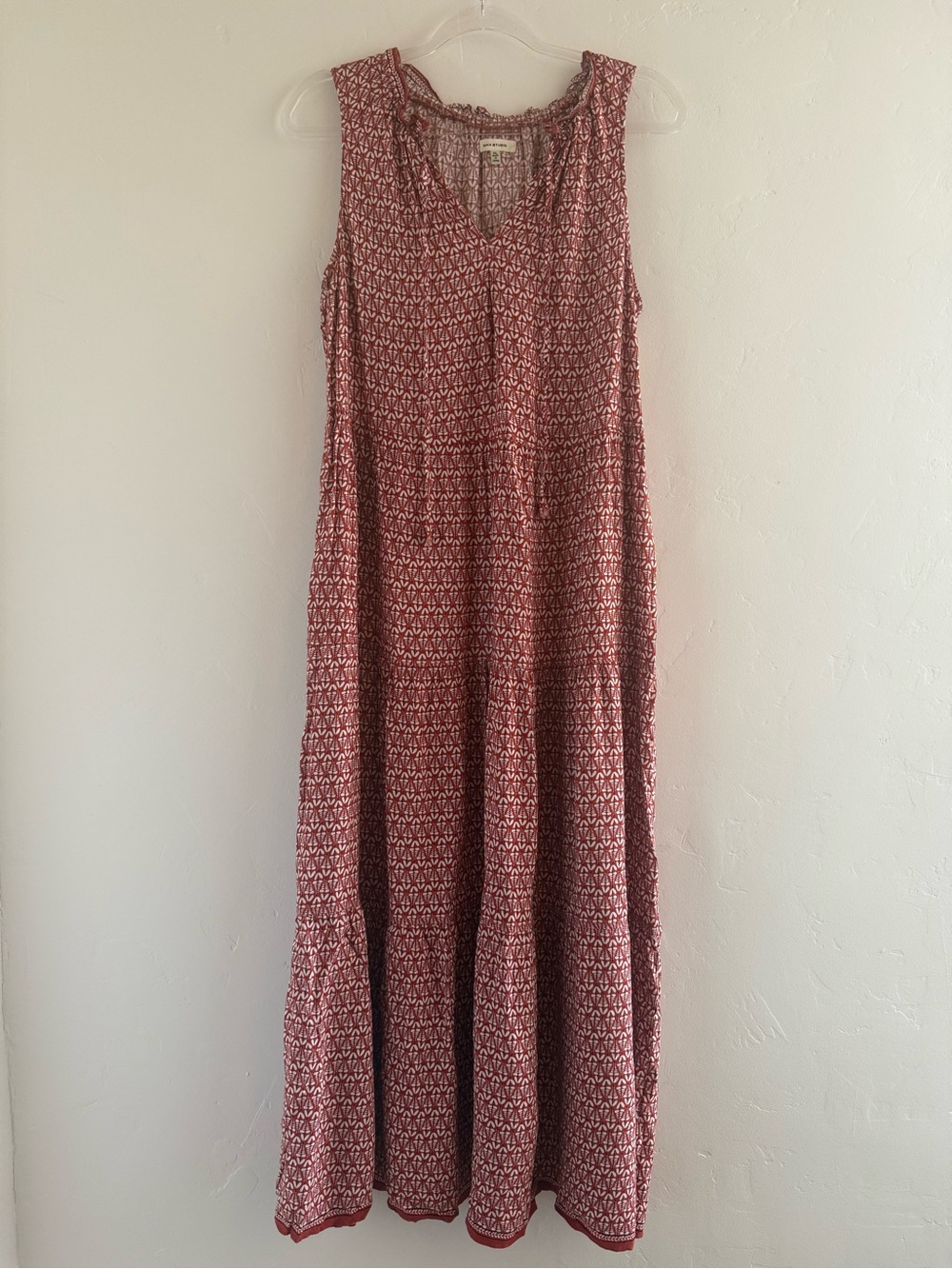 MAX STUDIO Tiered Midi Dress Size XL Red Print Sleeveless Relaxed Neck Tie